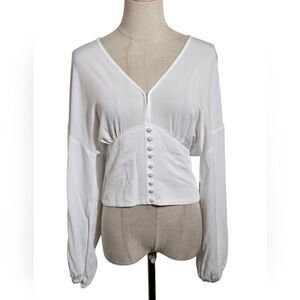 Abercrombie & Fitch White Long Sleeve Crop Top Blouse
